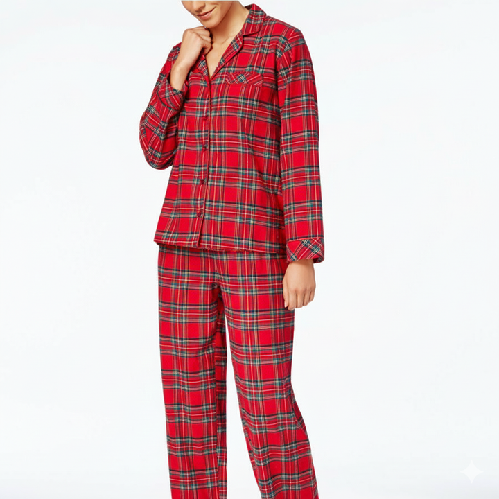 Mirla | Jul Familj Matchande Röda och Gröna Rutiga Knapp-Down Långärmad Pyjamas Set-Eva Jonsson