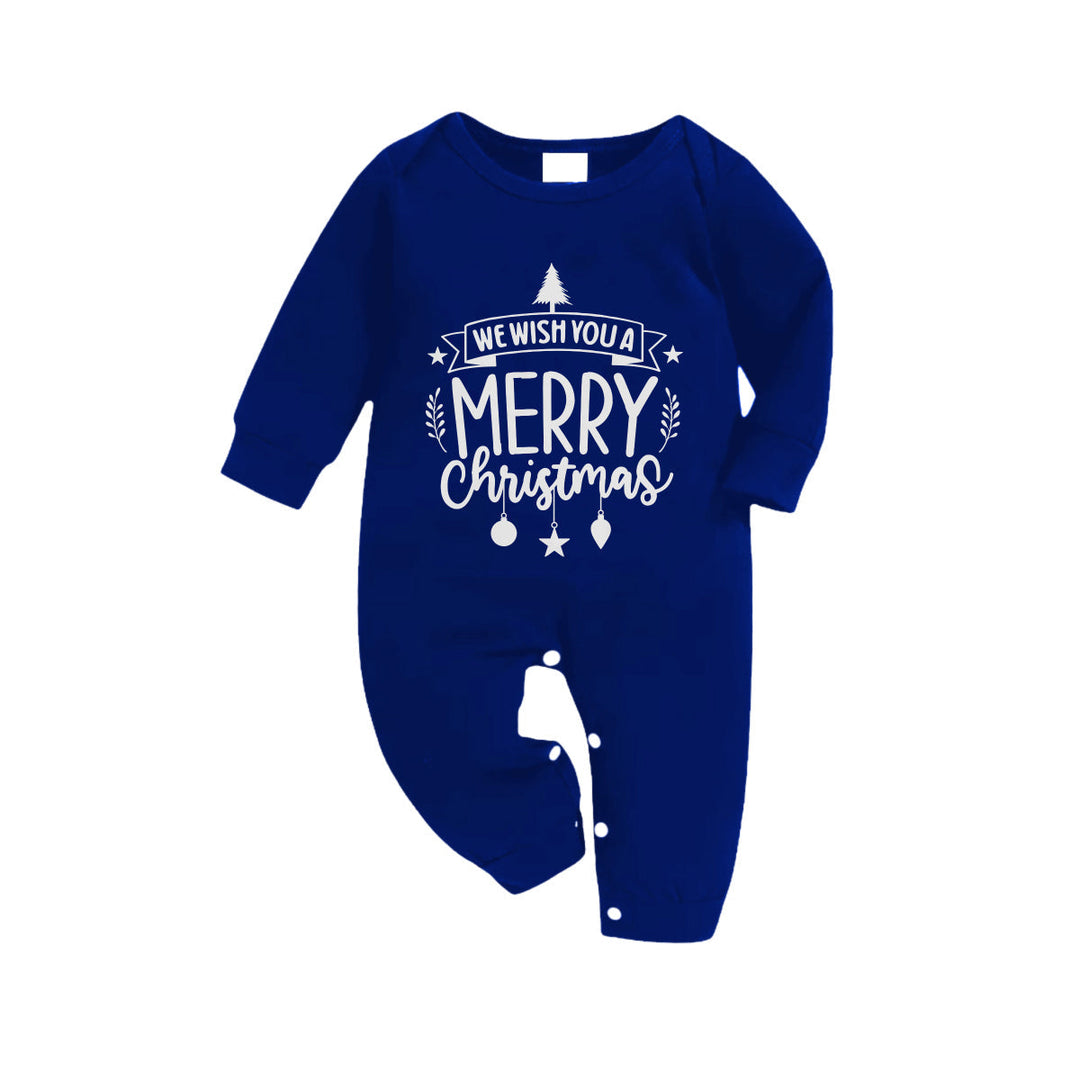 Mirla | Jul Familjeanpassade Pyjamas - Mörkblå & Vit Rutiga Pjs Sats med Vi Önskar Er En God Jul Tryck-Eva Jonsson