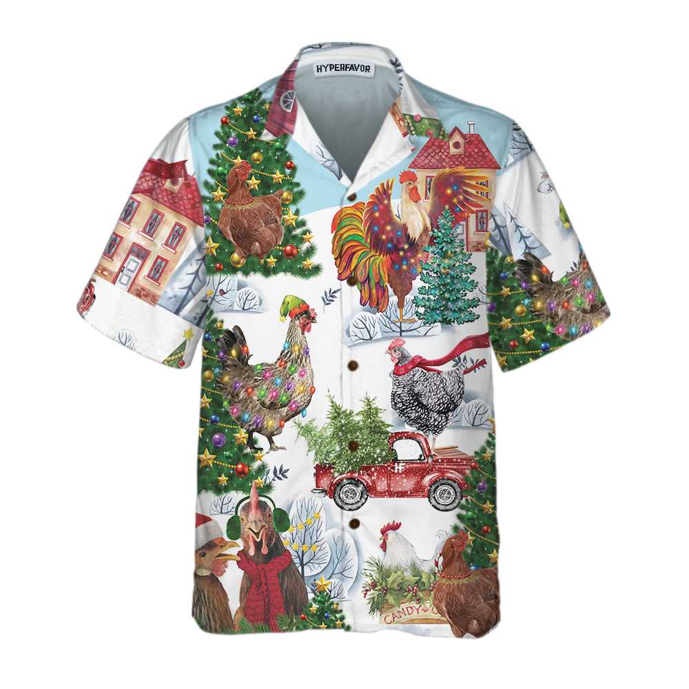 Mirla | Jul-Höns Hawaiian Shirt Rolig Höns Jul Shirt Bästa Julklapp Idé-Eva Jonsson