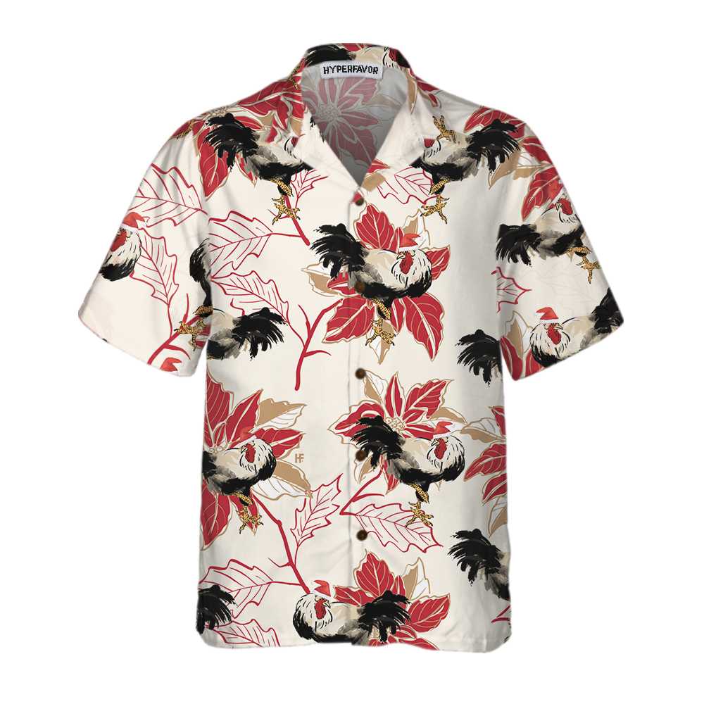 Mirla | Jul-Höns och Julstjärna Hawaiian-Skjorta Unik Höns-Skjorta För Män och Kvinnor Bästa Julklappen-Eva Jonsson