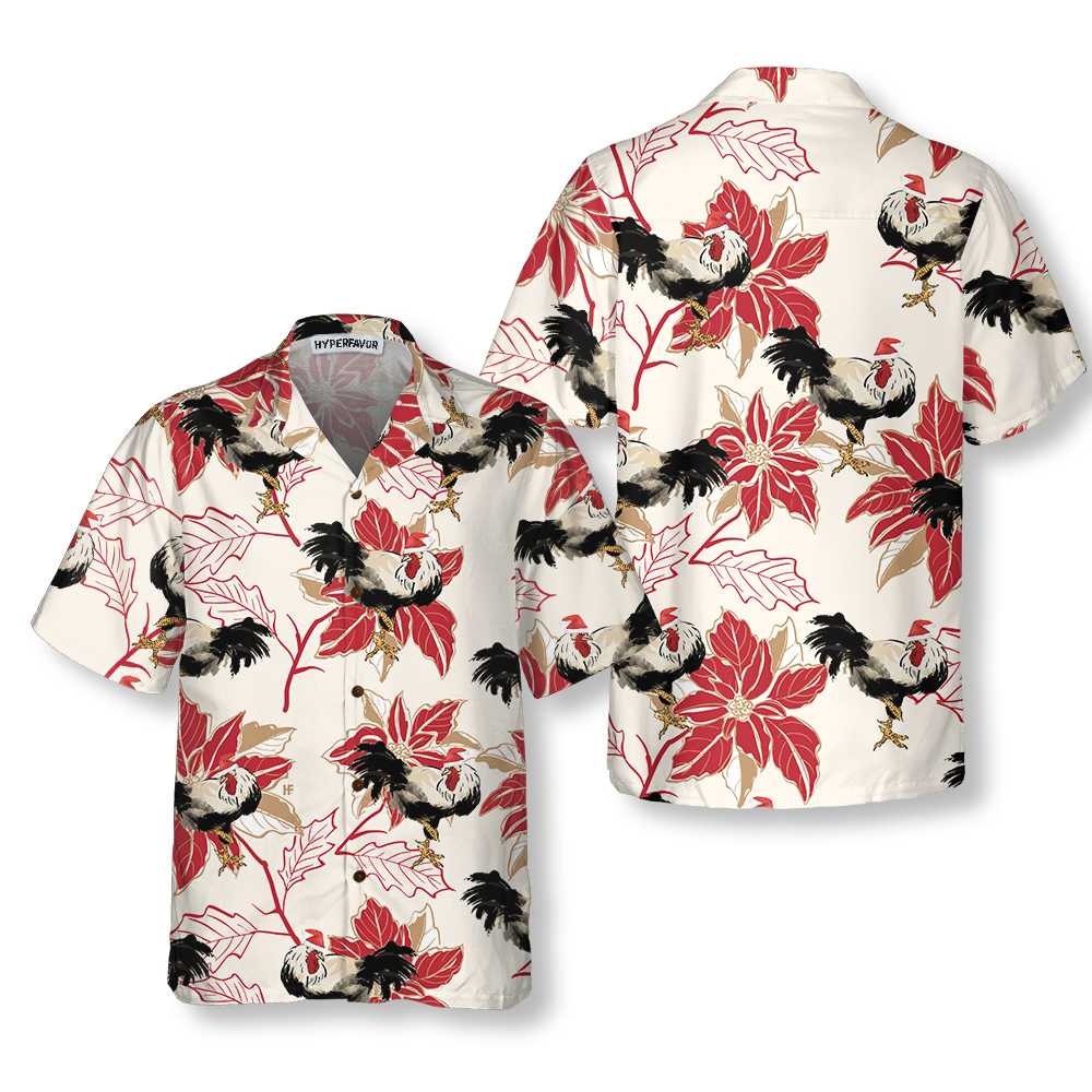Mirla | Jul-Höns och Julstjärna Hawaiian-Skjorta Unik Höns-Skjorta För Män och Kvinnor Bästa Julklappen-Eva Jonsson