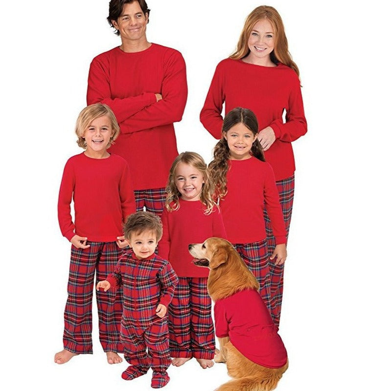 Mirla | Jul Långärmad Pure Red Topp och Lång Rutiga Byxor Familj Matchande Pyjamas-Eva Jonsson