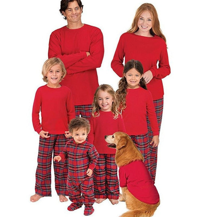 Mirla | Jul Långärmad Pure Red Topp och Lång Rutiga Byxor Familj Matchande Pyjamas-Eva Jonsson
