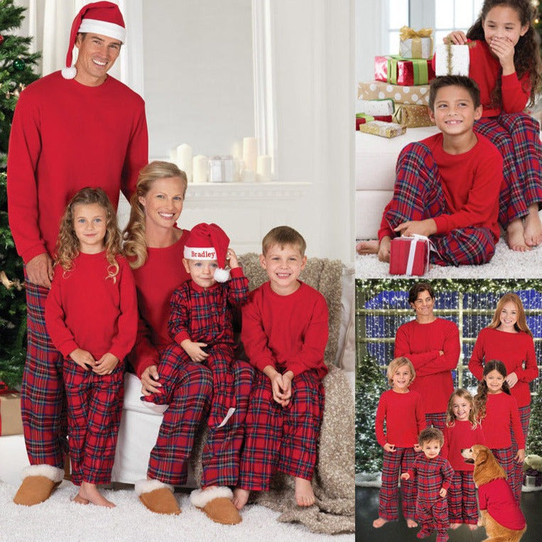 Mirla | Jul Långärmad Pure Red Topp och Lång Rutiga Byxor Familj Matchande Pyjamas-Eva Jonsson
