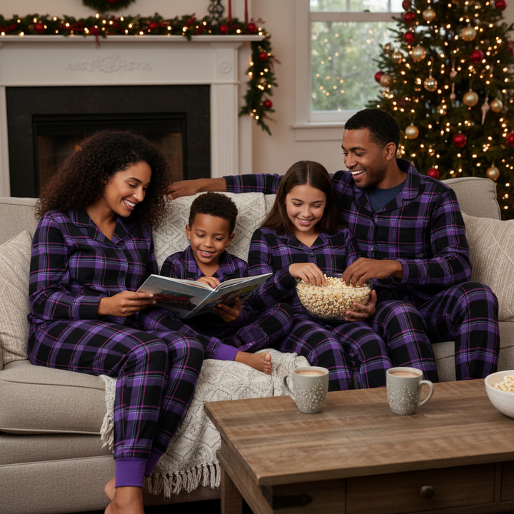 Mirla | Jul Lila Rutig Knapp-Frams Pyjamas Familj Pyjamas Set-Eva Jonsson