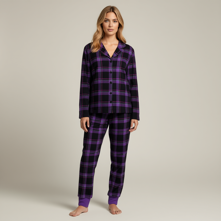 Mirla | Jul Lila Rutig Knapp-Frams Pyjamas Familj Pyjamas Set-Eva Jonsson