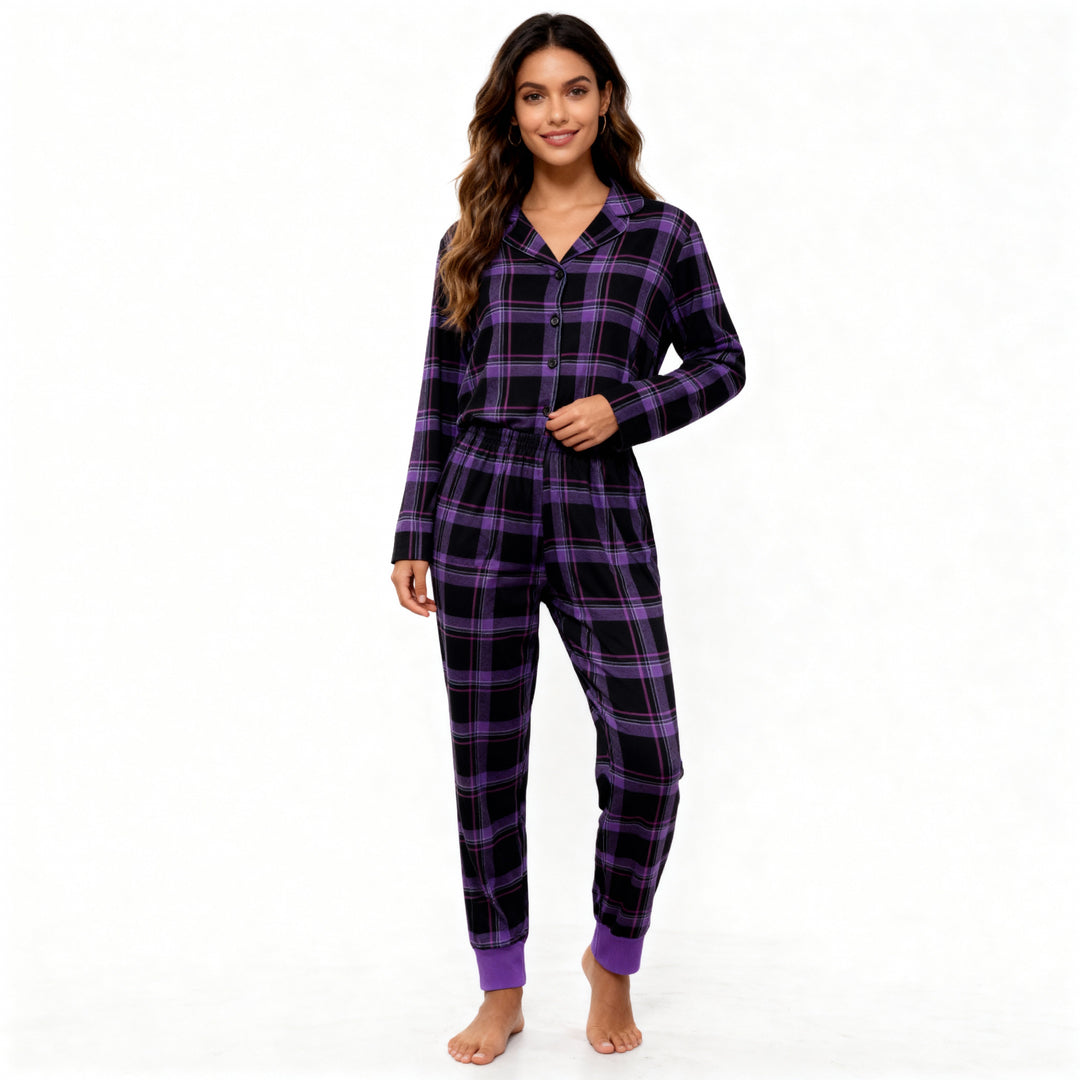 Mirla | Jul Lila Rutig Knapp-Frams Pyjamas Familj Pyjamas Set-Eva Jonsson