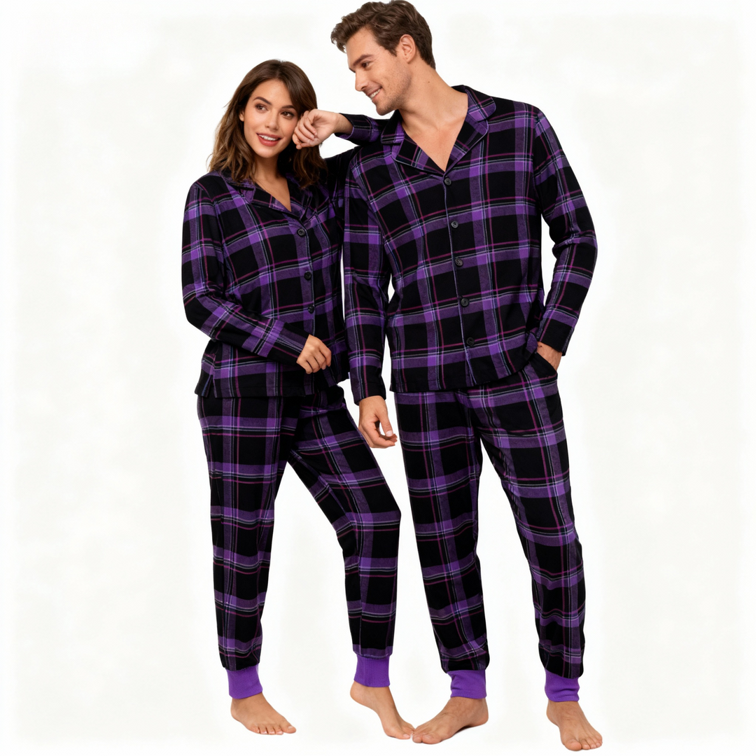 Mirla | Jul Lila Rutig Knapp-Frams Pyjamas Familj Pyjamas Set-Eva Jonsson