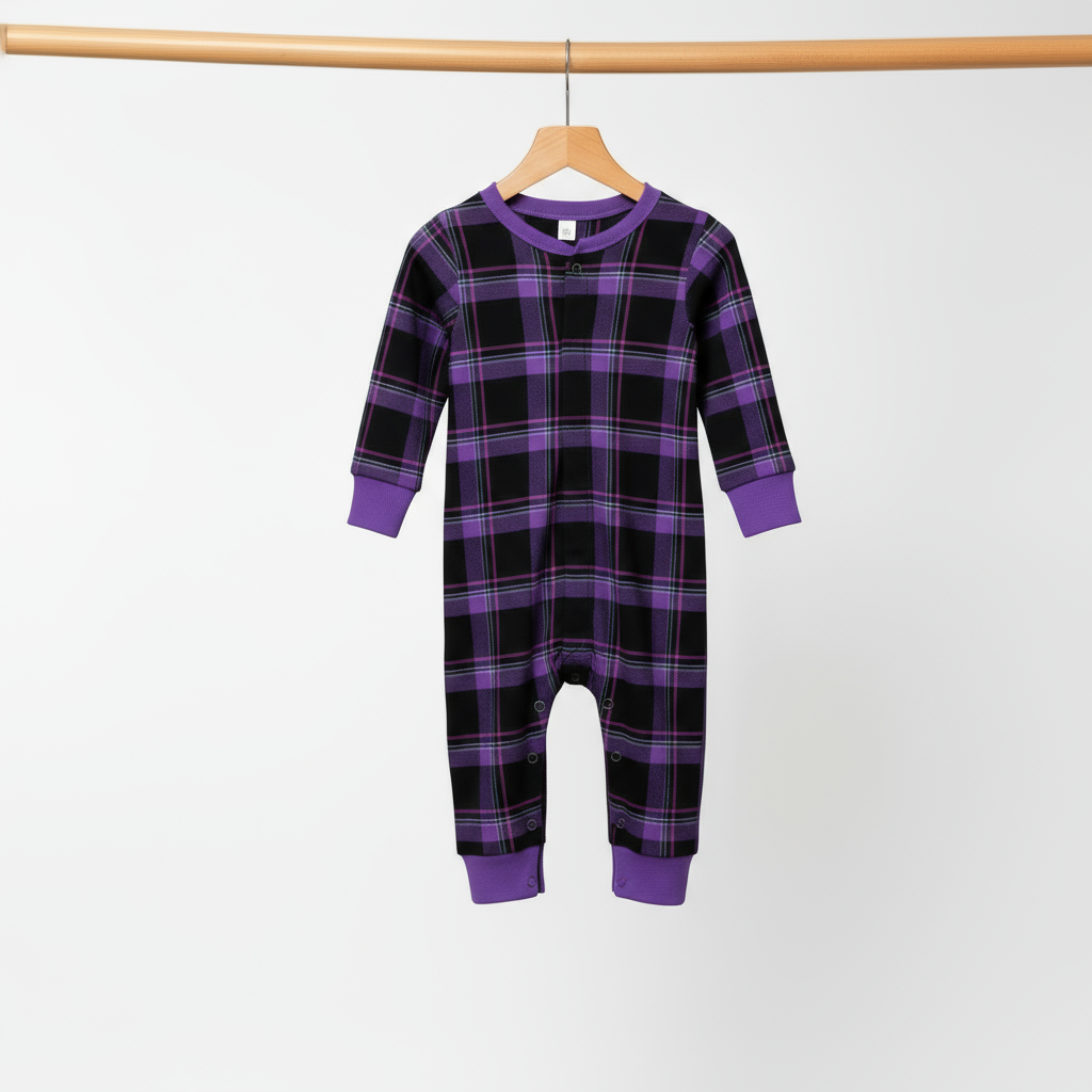 Mirla | Jul Lila Rutig Knapp-Frams Pyjamas Familj Pyjamas Set-Eva Jonsson