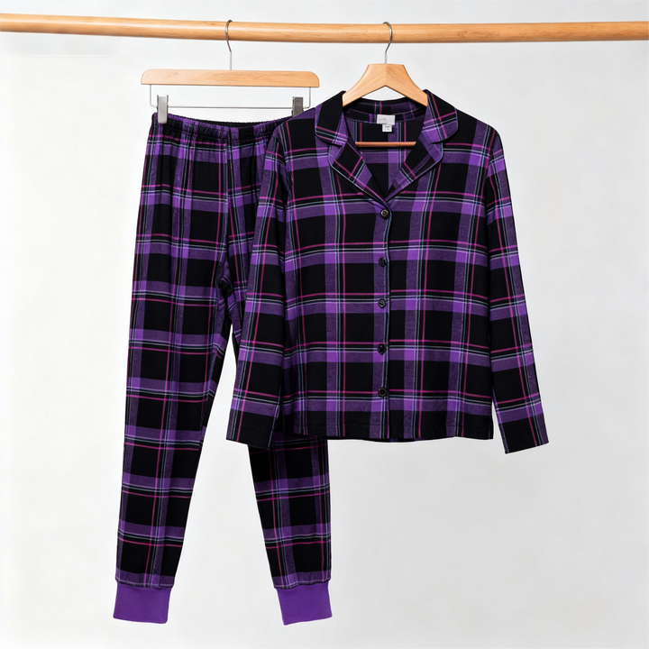 Mirla | Jul Lila Rutig Knapp-Frams Pyjamas Familj Pyjamas Set-Eva Jonsson