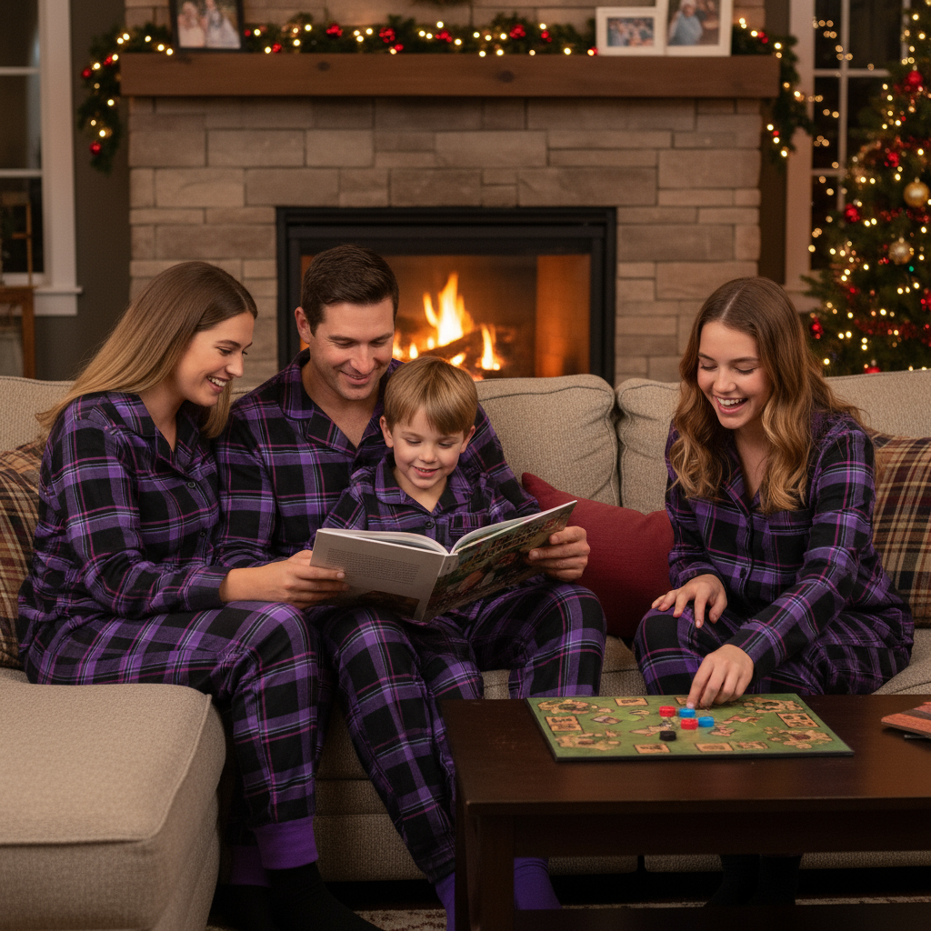 Mirla | Jul Lila Rutig Knapp-Frams Pyjamas Familj Pyjamas Set-Eva Jonsson
