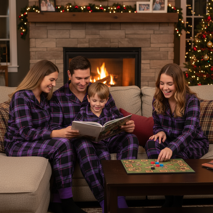 Mirla | Jul Lila Rutig Knapp-Frams Pyjamas Familj Pyjamas Set-Eva Jonsson