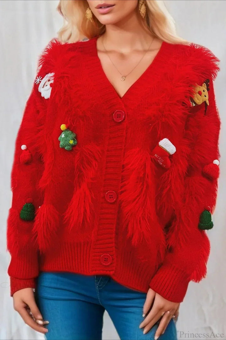 Mirla | Jul Mink Fleece 3D Trim Enkelknäppt Kofta Tröja-Eva Jonsson