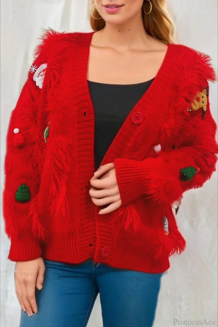 Mirla | Jul Mink Fleece 3D Trim Enkelknäppt Kofta Tröja-Eva Jonsson