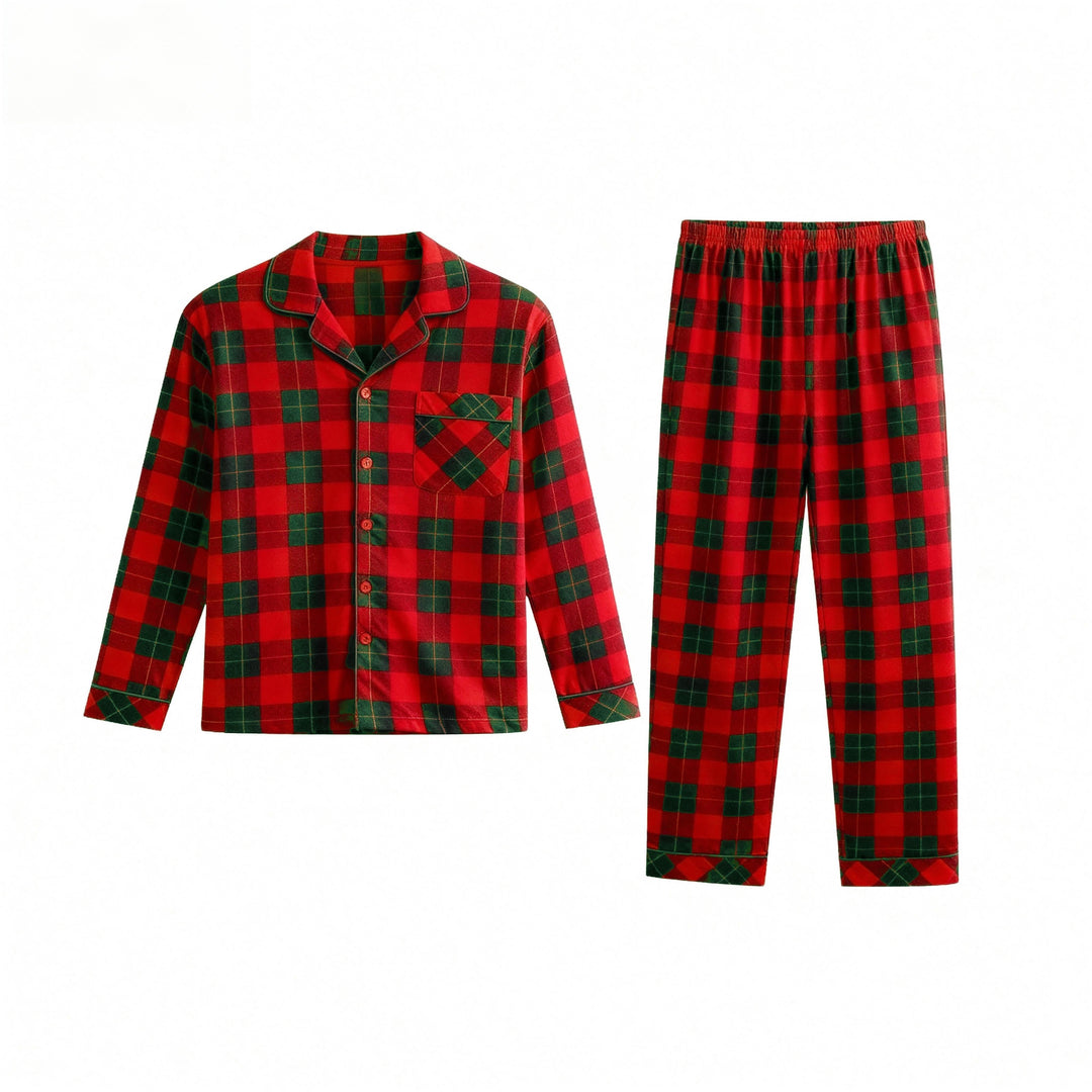 Mirla | Jul-Par Matchande Röda och Gröna Rutiga Långärmade Pyjamas-Set-Eva Jonsson