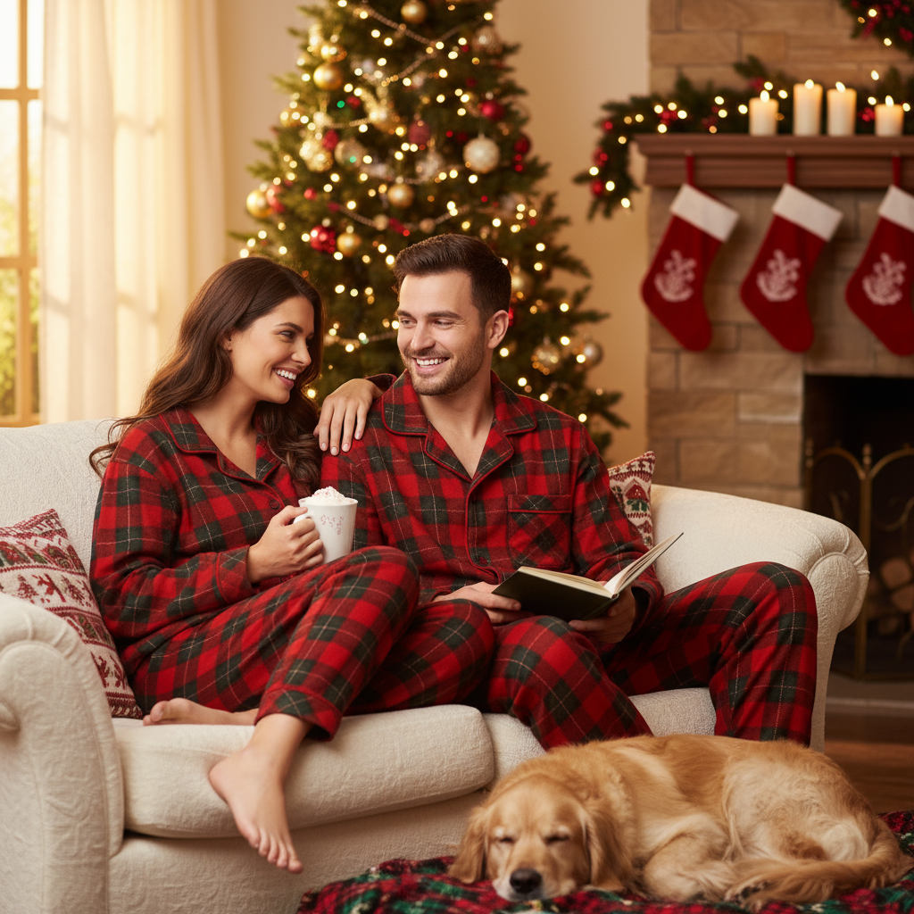 Mirla | Jul-Par Matchande Röda och Gröna Rutiga Långärmade Pyjamas-Set-Eva Jonsson
