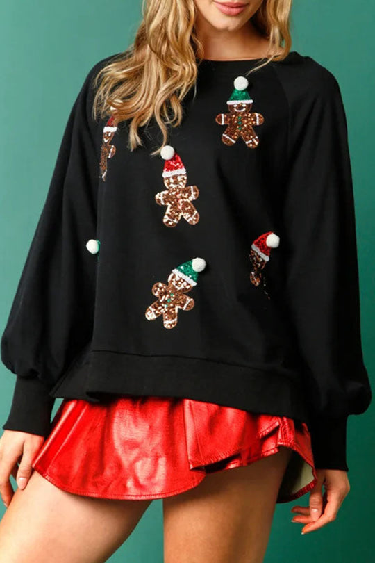 Mirla | Jul Pepparkakemann Pailletter Långärmad Sweatshirt-Eva Jonsson