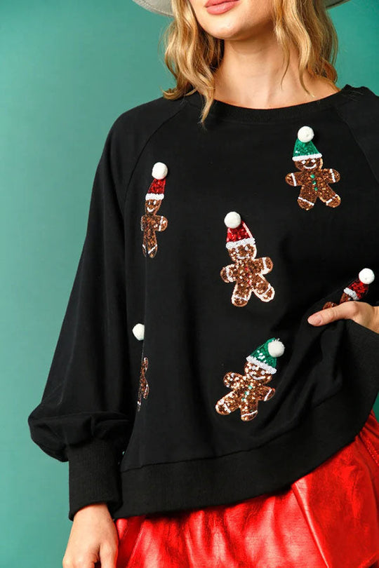 Mirla | Jul Pepparkakemann Pailletter Långärmad Sweatshirt-Eva Jonsson