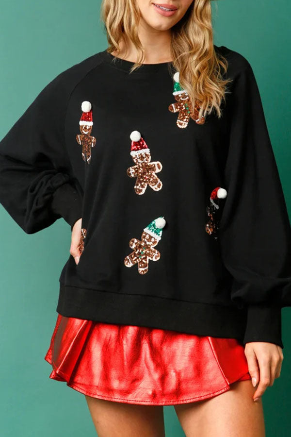 Mirla | Jul Pepparkakemann Pailletter Långärmad Sweatshirt-Eva Jonsson