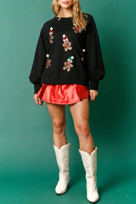 Mirla | Jul Pepparkakemann Pailletter Långärmad Sweatshirt-Eva Jonsson