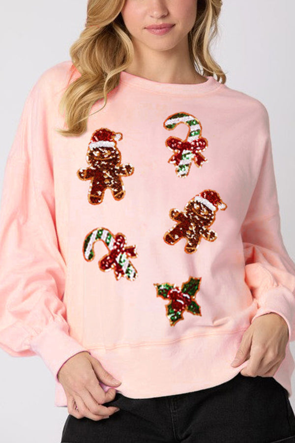 Mirla | Jul Pepparkaksman Paillette Avslappnad Långärmad Sweatshirt-Eva Jonsson