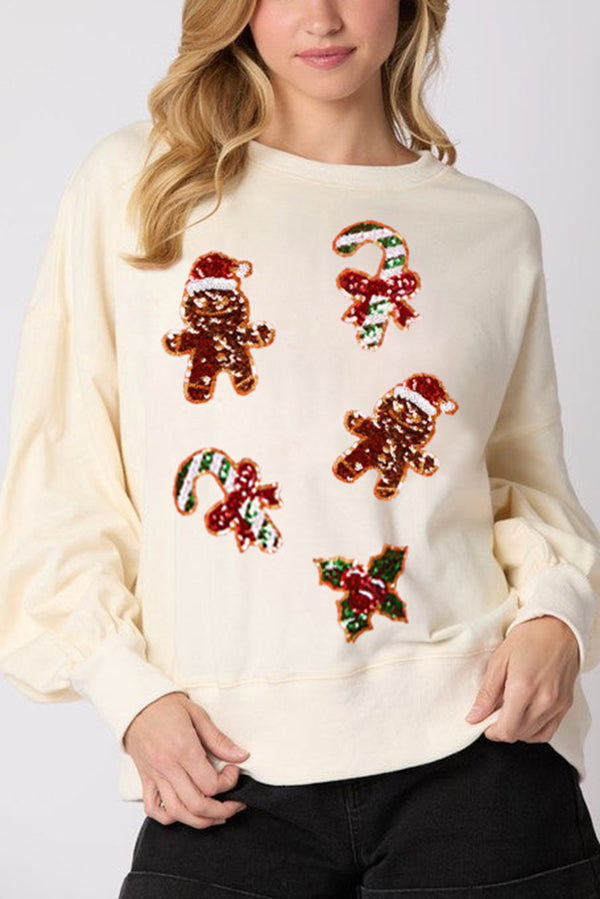 Mirla | Jul Pepparkaksman Paillette Avslappnad Långärmad Sweatshirt-Eva Jonsson