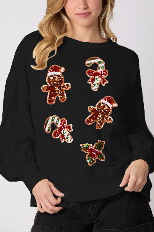 Mirla | Jul Pepparkaksman Paillette Avslappnad Långärmad Sweatshirt-Eva Jonsson