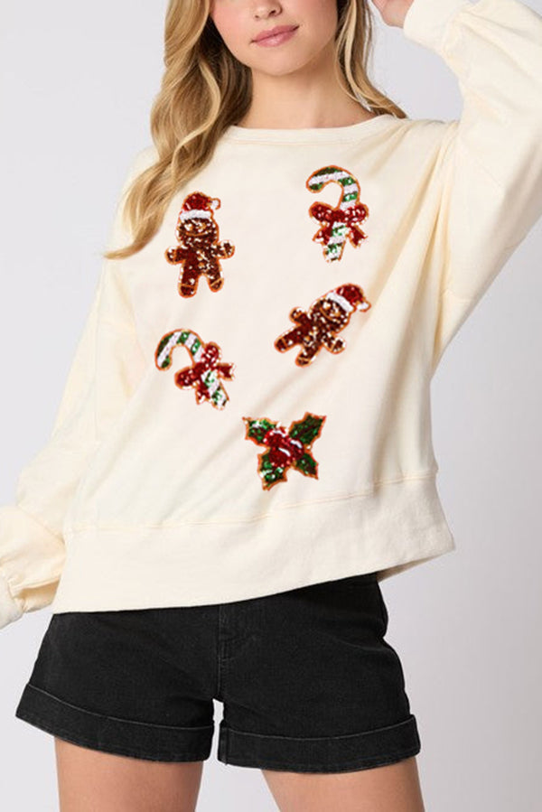 Mirla | Jul Pepparkaksman Paillette Avslappnad Långärmad Sweatshirt-Eva Jonsson