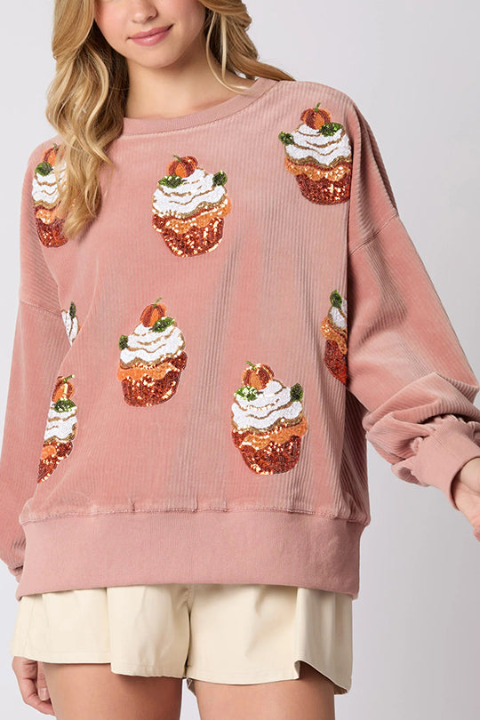 Mirla | Jul-Pumpkin-Cake Paljetter Rundhals Lös Sweatshirt-Eva Jonsson