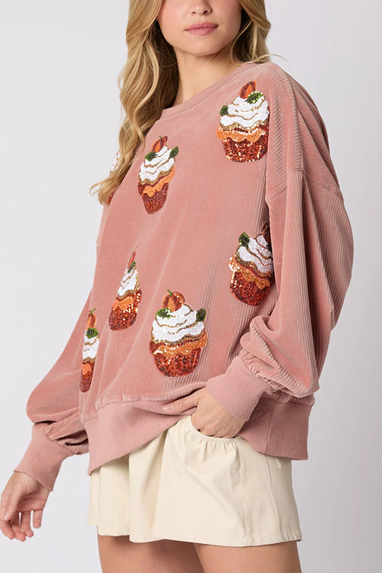 Mirla | Jul-Pumpkin-Cake Paljetter Rundhals Lös Sweatshirt-Eva Jonsson