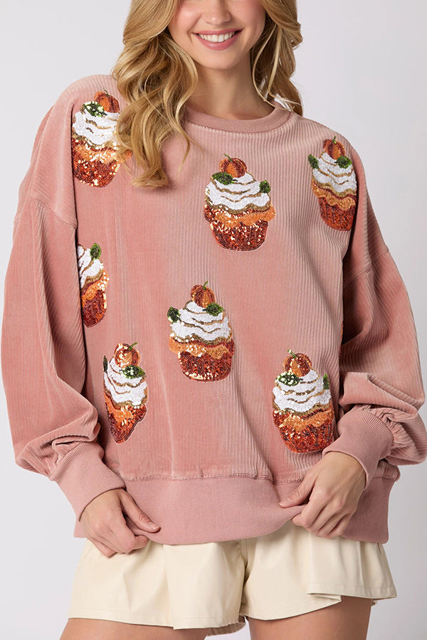 Mirla | Jul-Pumpkin-Cake Paljetter Rundhals Lös Sweatshirt-Eva Jonsson