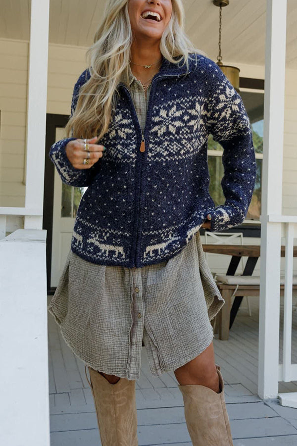 Mirla | Jul-Snowflake-Moose-Zip Långärmad Tröja-Eva Jonsson