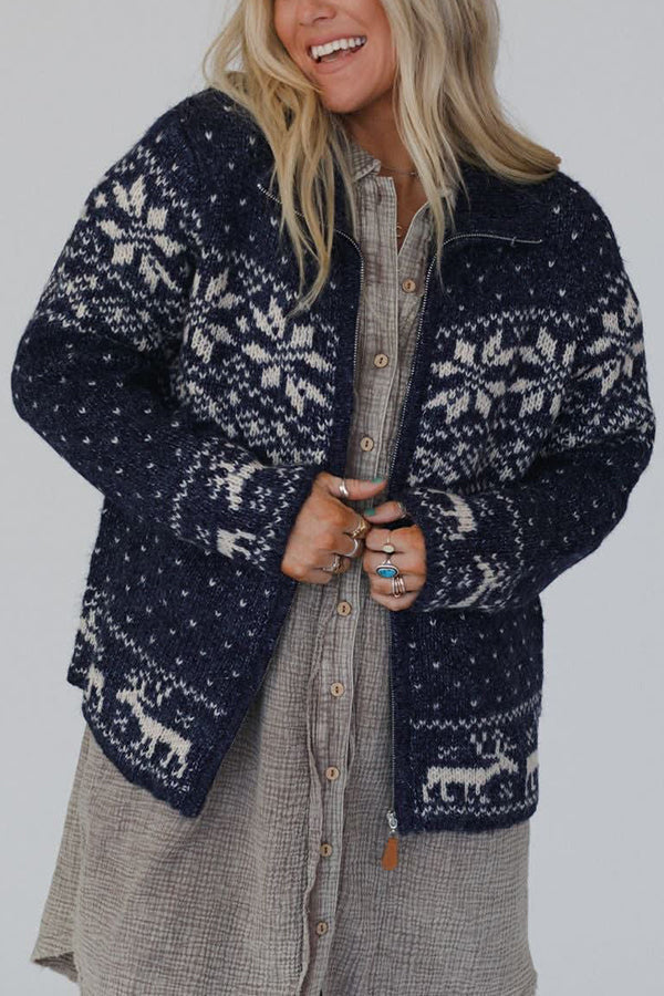 Mirla | Jul-Snowflake-Moose-Zip Långärmad Tröja-Eva Jonsson