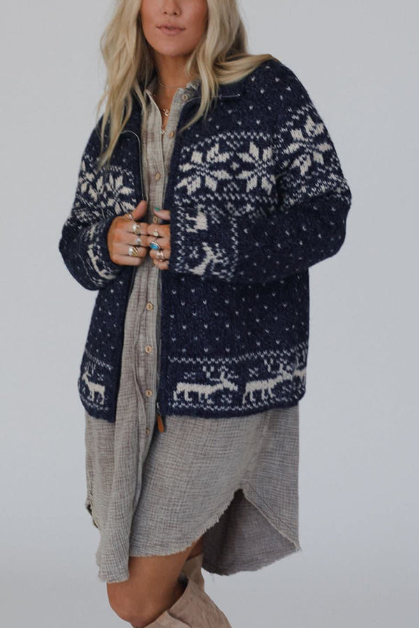 Mirla | Jul-Snowflake-Moose-Zip Långärmad Tröja-Eva Jonsson