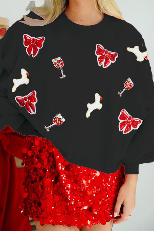 Mirla | Julbåge-Vin-Glas Paljetter Lös Lång Ärm Sweatshirt-Eva Jonsson