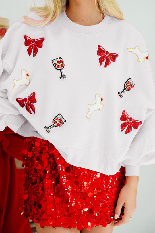 Mirla | Julbåge-Vin-Glas Paljetter Lös Lång Ärm Sweatshirt-Eva Jonsson