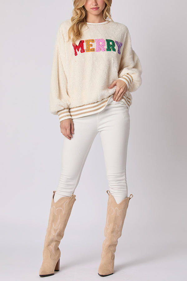 Mirla | Julbokstäver Strass Långärmad Rundhals Sweatshirt-Eva Jonsson