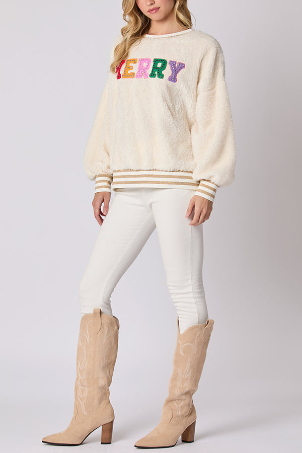 Mirla | Julbokstäver Strass Långärmad Rundhals Sweatshirt-Eva Jonsson