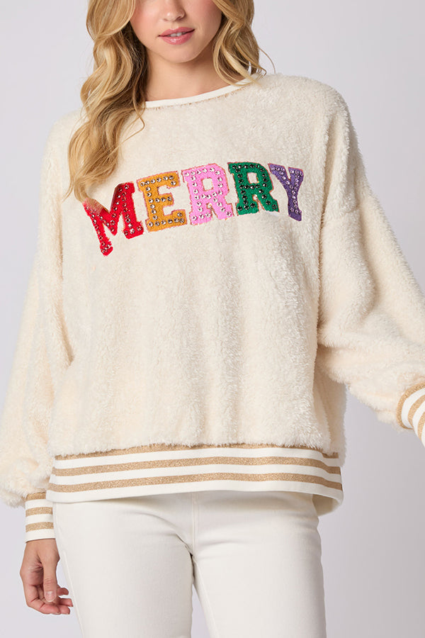 Mirla | Julbokstäver Strass Långärmad Rundhals Sweatshirt-Eva Jonsson
