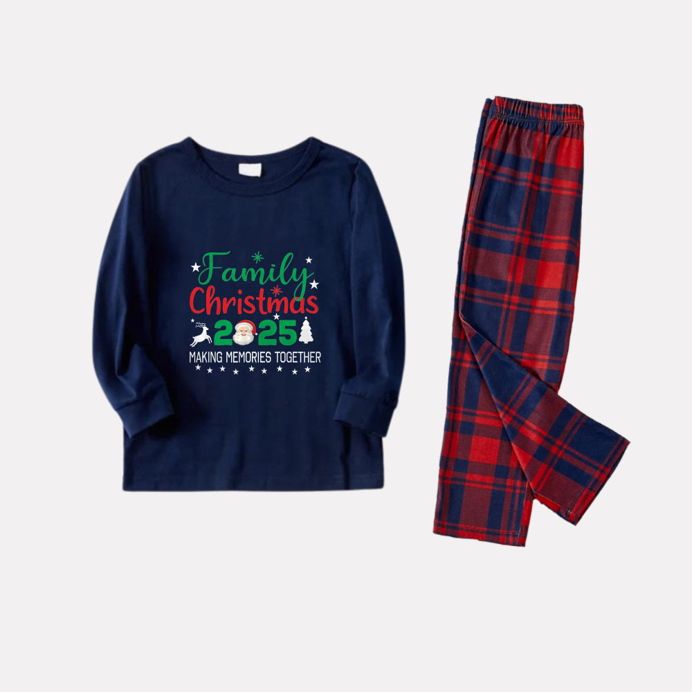 Mirla | Julfamilj Matchande Pyjamas - Marin & Röd Rutmönster Pjs-Set med Familj Jul 2025 och Tomtemönster Tryck-Eva Jonsson