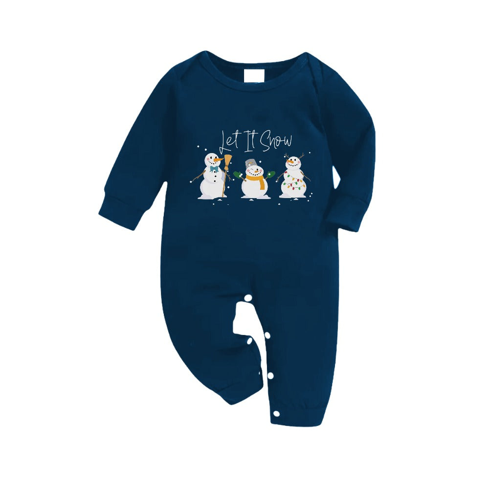 Mirla | Julfamilj Matchande Pyjamas - Marinblå & Himmelsblå Rutiga Pjs-Set med Låt Det Snöa och Snögubbe Mönstertryck-Eva Jonsson