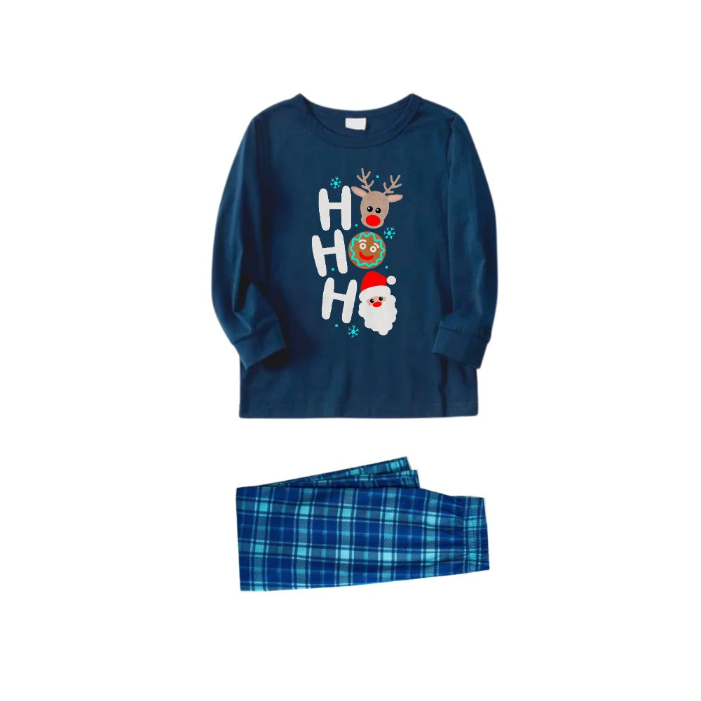 Mirla | Julfamilj-Matchande Pyjamas - Marinblå & Ljusblå Rutiga Pyjamas-Set med Holiday Ho Ho Ho Tryck-Eva Jonsson