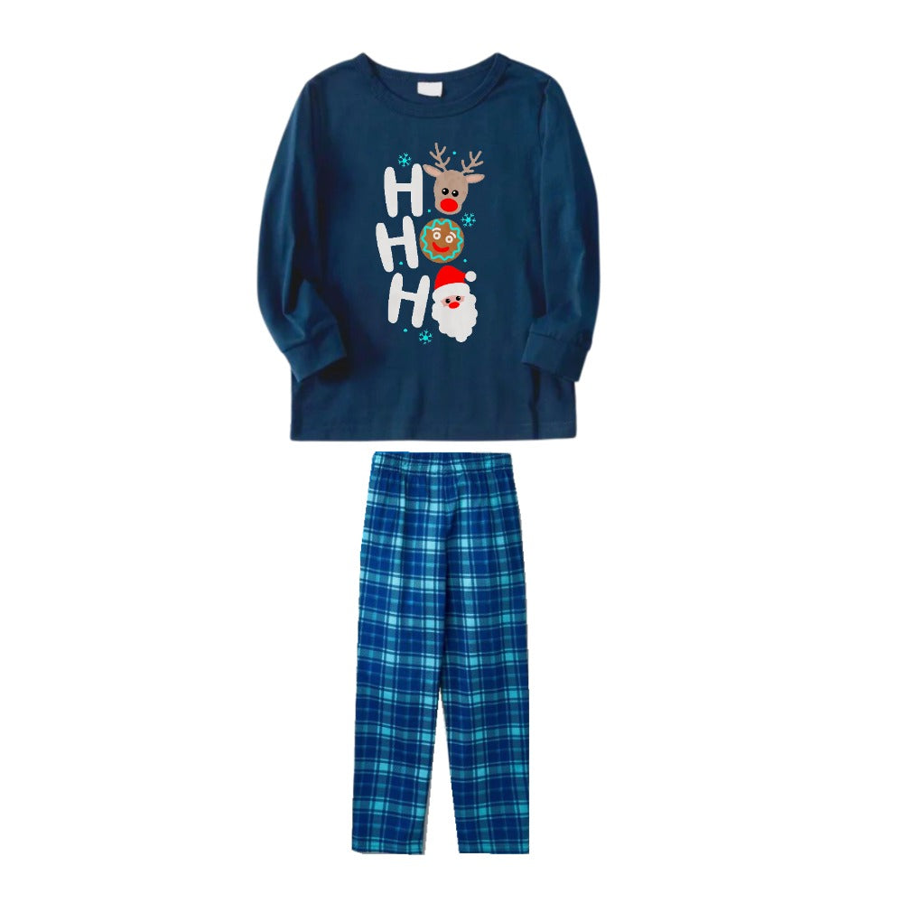 Mirla | Julfamilj-Matchande Pyjamas - Marinblå & Ljusblå Rutiga Pyjamas-Set med Holiday Ho Ho Ho Tryck-Eva Jonsson