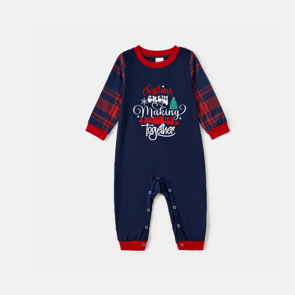 Mirla | Julfamilj Matchande Pyjamas - Marinblå & Röd Rutig Pjs Set med Christmas Crew Making Memories Together Slogan Tryck-Eva Jonsson