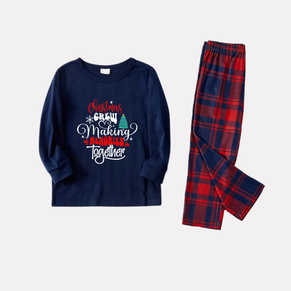Mirla | Julfamilj Matchande Pyjamas - Marinblå & Röd Rutig Pjs Set med Christmas Crew Making Memories Together Slogan Tryck-Eva Jonsson