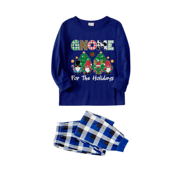 Mirla | Julfamilj Matchande Pyjamas - Marinblå & Vit Rutig Pjs-Set med Gnome For The Holidays Tryck-Eva Jonsson