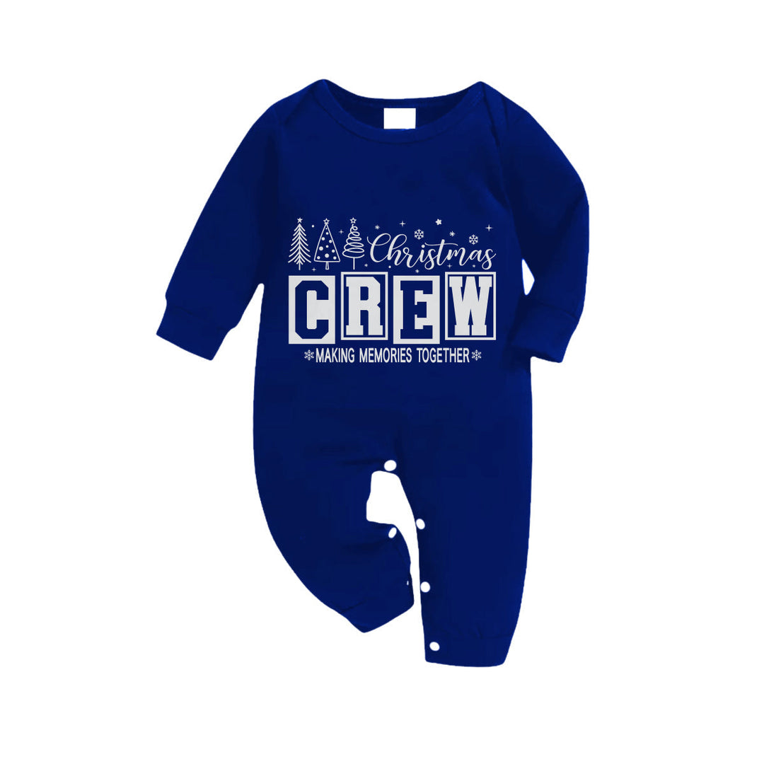 Mirla | Julfamilj-Matchande-Pyjamas - Navy & Vit Rutiga Pjs Set med Christmas Crew Making Memories Together Tryck-Eva Jonsson