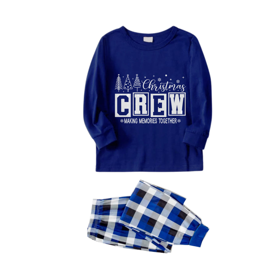 Mirla | Julfamilj-Matchande-Pyjamas - Navy & Vit Rutiga Pjs Set med Christmas Crew Making Memories Together Tryck-Eva Jonsson
