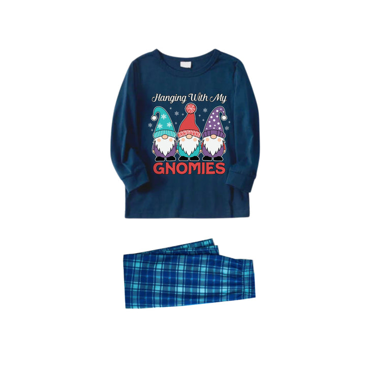 Mirla | Julfamilj-Matchande Pyjamas-Navy och Himmelblå Rutigt Pyjamas-Set med Hängande med Mina Gnomer och Gnom Tecknad Tryck-Eva Jonsson