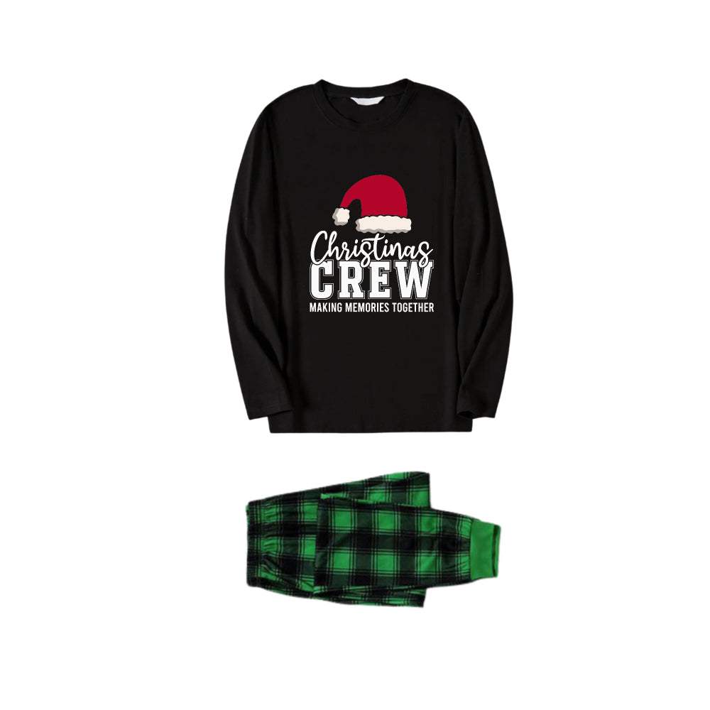 Mirla | Julfamilj Matchande Pyjamas - Svart Topp och Grön Rutig Byxa Pjs Set med Christmas Crew Making Memories Together och Tomtkehatt Mönstertryck-Eva Jonsson